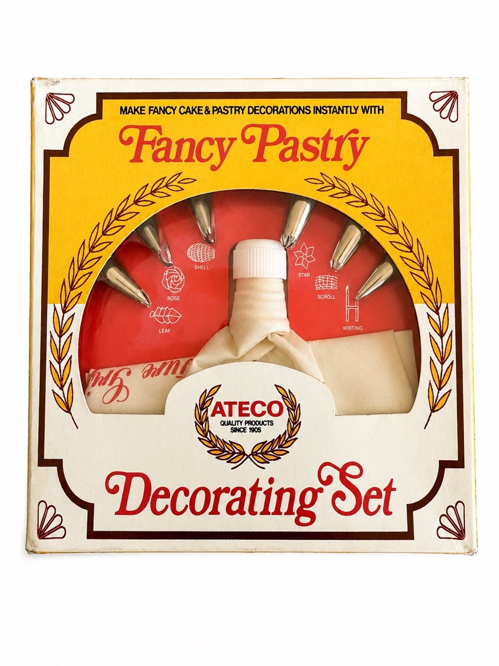 Vintage Ateco Cake Decorating Set Piping Icing Tips Pastry Bag 6 Pc USA